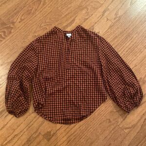 a . new day, extra small shirt, orange, and black plaid